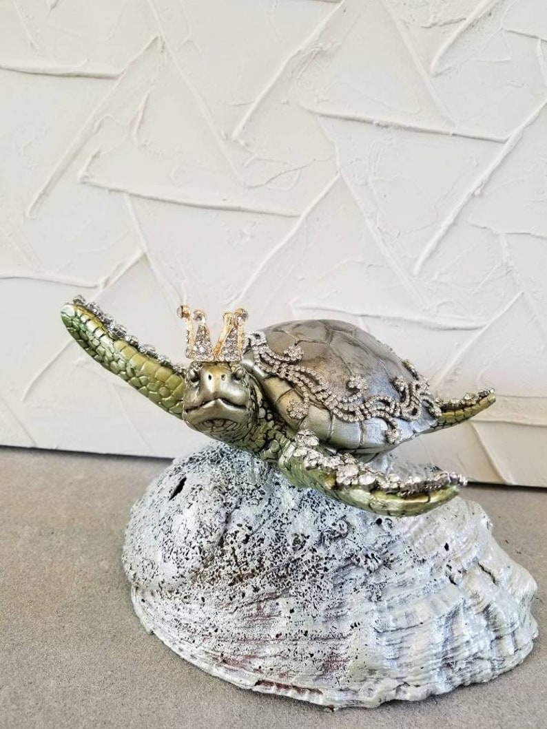 Set of 2 XL Crystal Embellished Sea Turtle With Crown and Etsy