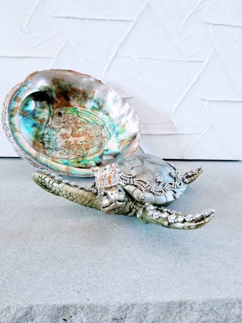 Set of 2 XL Crystal Embellished Sea Turtle With Crown and Etsy