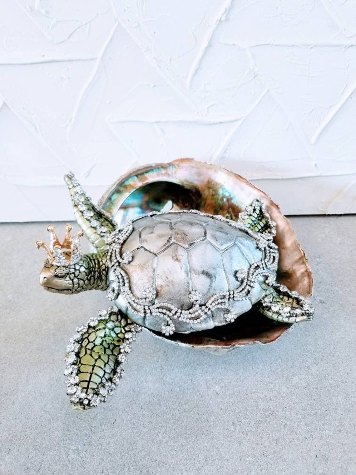 Set of 2 XL Crystal Embellished Sea Turtle With Crown and Etsy