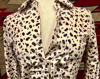 Vintage White Button up Tuxedo Style Blouse by Lady Holiday
