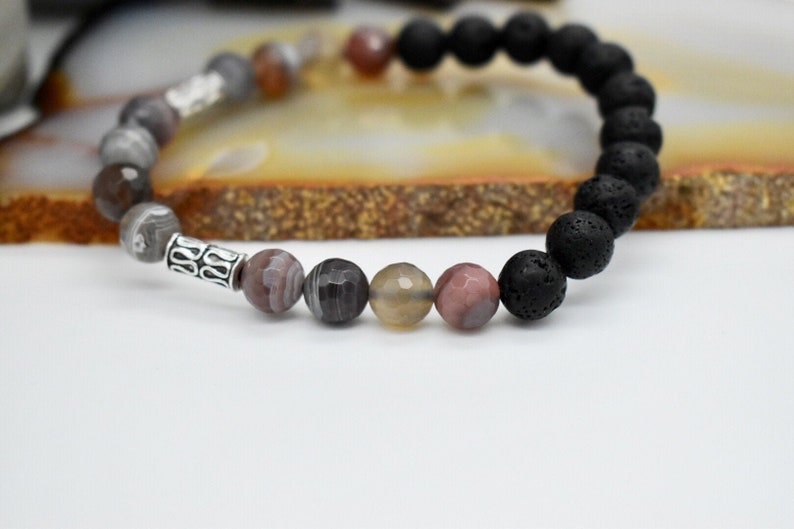 Strength Botswana Agate /& Lava Crystal Bracelet Valentines Day gift to him