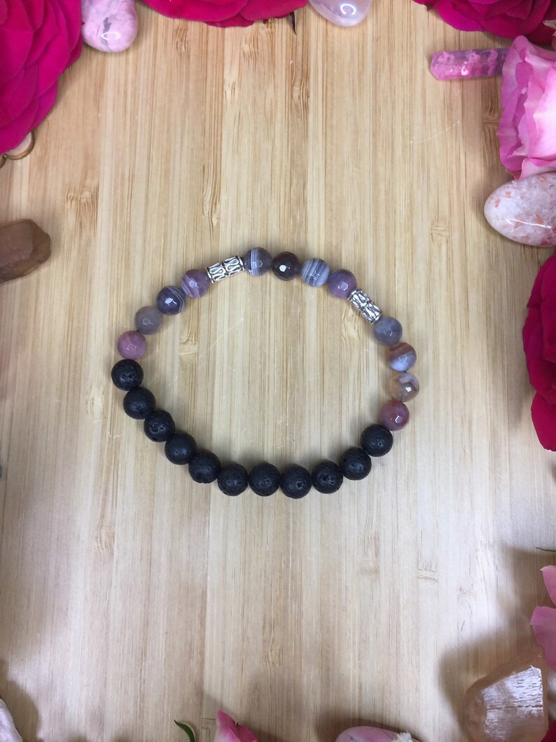 Strength Botswana Agate /& Lava Crystal Bracelet Valentines Day gift to him