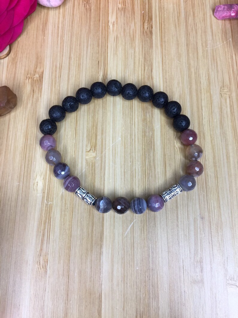 Strength Botswana Agate /& Lava Crystal Bracelet Valentines Day gift to him