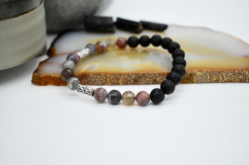 Strength Botswana Agate /& Lava Crystal Bracelet Valentines Day gift to him