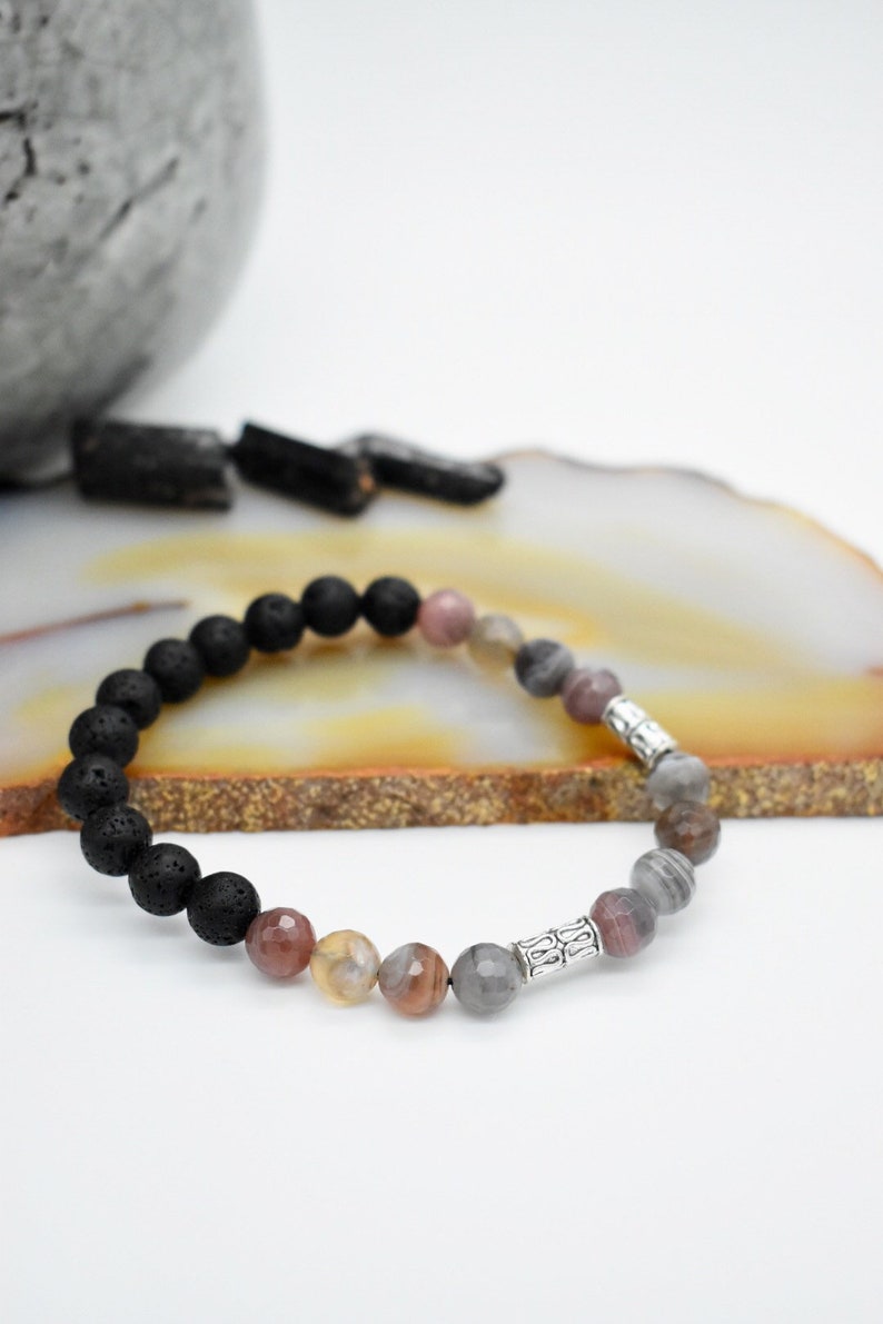 Strength Botswana Agate /& Lava Crystal Bracelet Valentines Day gift to him