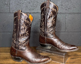 Tony Lama Men’s Western Boots Exotic Textured Vamp Brown Size 11 Style 6283