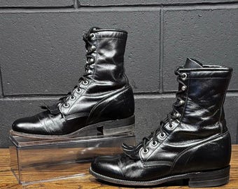 Vintage 90s Justin Black Roper Lace up Boots/made in Usa  display picture 2