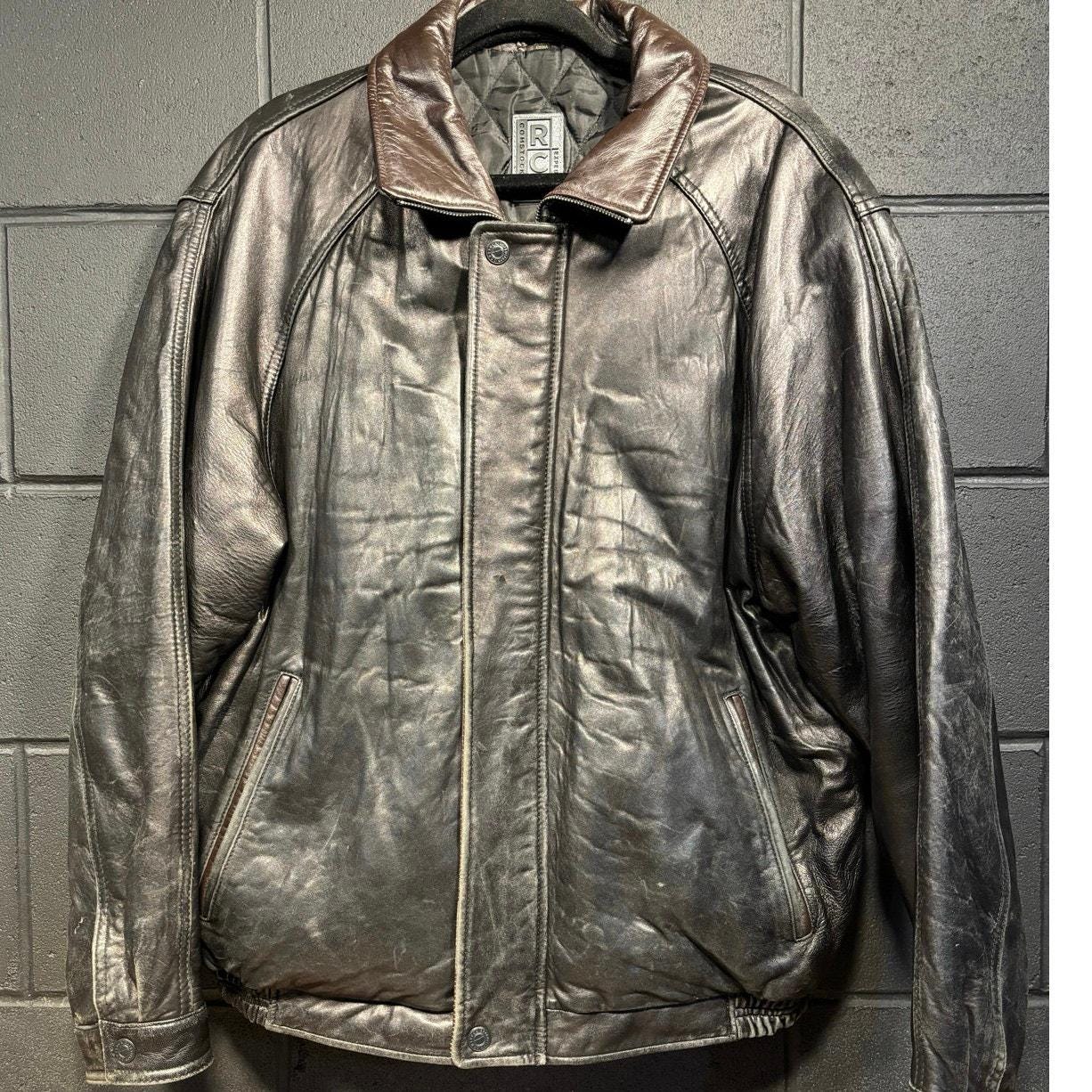 Comstock 本革old leather bomber jacket Vintage Robert Comstock Leather Jacket L Bomber Black - Etsy