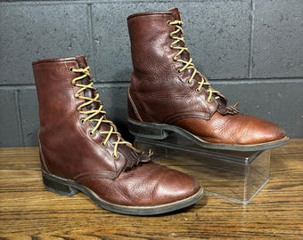 Vintage Men’s Brown Leather Lace Up Kiltie Western Work Boots Size 11 D