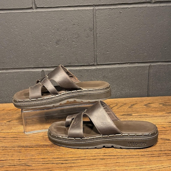 Vintage Y2K 90s Skechers Jammers Chunky Brown Leather 