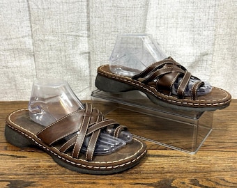 Vintage Y2K Lower East Side Brown Crisscross Slide Sandals Women’s Size 12