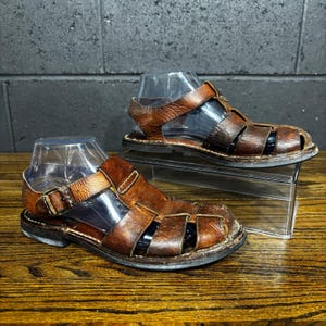 Vintage 90s Y2K Arizona Jean Leather Mens Chunky Fisherman Padded Sandals Sz 12 Arizona Jean Company | Shoes | Arizona Jean Company Brown  main image 2