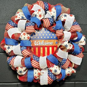 Patriotic Wreath For Front Door July 4 Memorial Day Independence Day Summer USA 22in