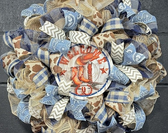 Rustic Cowboy Wreath Front Door Western Wreath Handmade 24 Inch