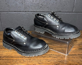 Original 1990s 2000s Y2K Black Leather POD Platform School Shoes