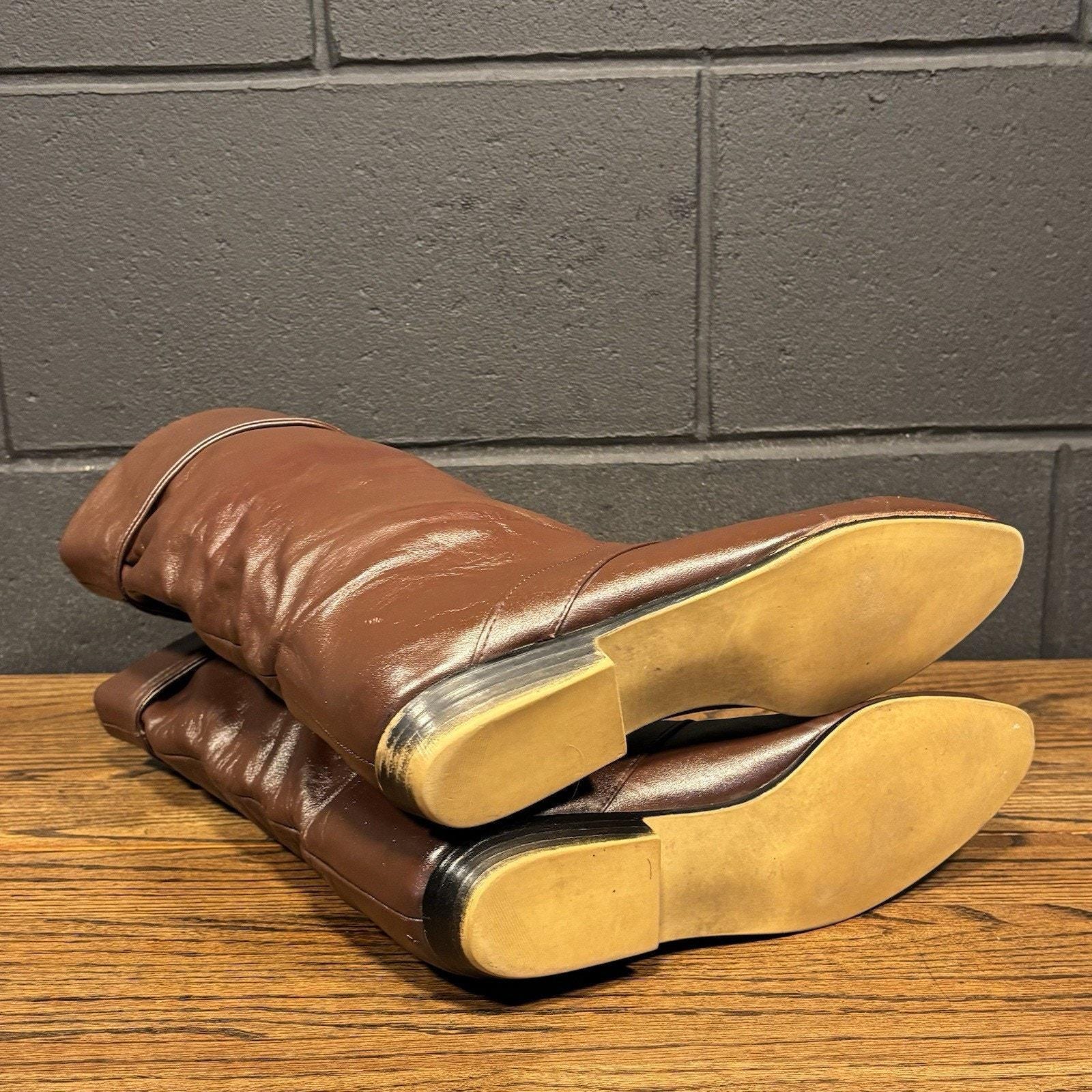 Slouch Riding Boots 70s Vintage Joyce Brown Leather Fold Over Slouch Riding Boots Women’s ...