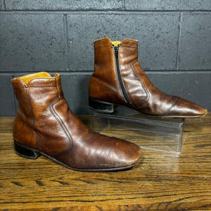 Vintage Men’s Brown Leather Ankle Boots 13A Narrow Square Toe USA Union Made Men main image 4
