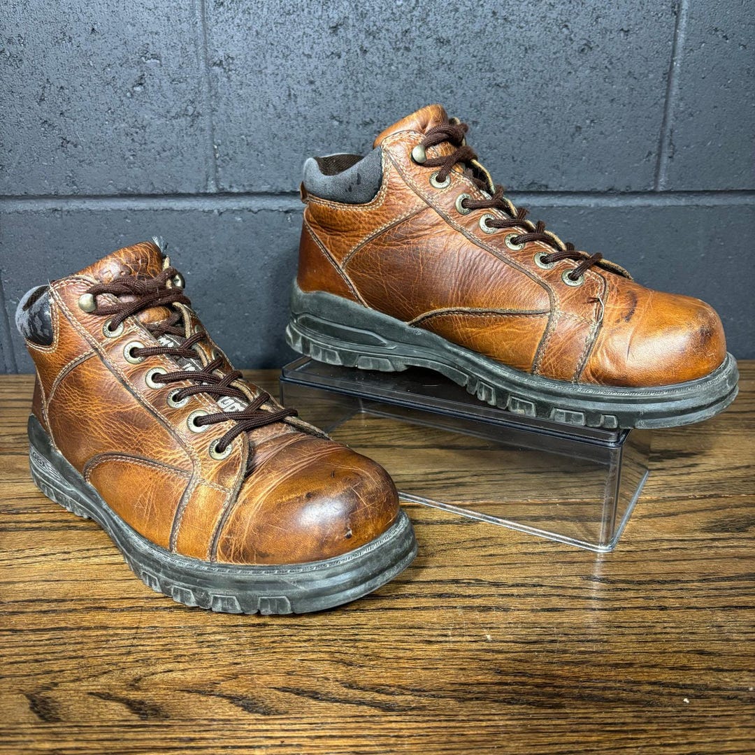 GBX Brown Leather Work Boots with Red Laces GBX Original Brown Leather Ankle Boots Size: | Mercari main image 4