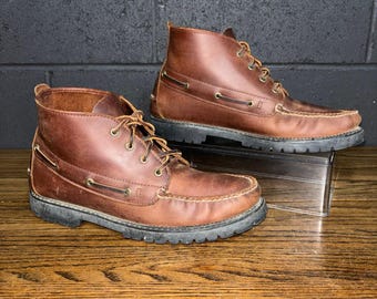 Vintage St John’s Bay Brown Leather Moc Toe Chukka Ankle Boots Lug Sole Men’s 10