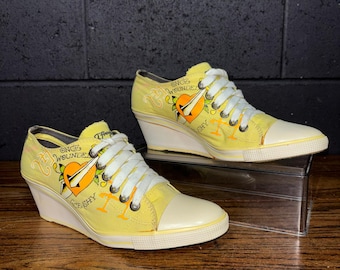 Vintage Y2K Ed Hardy Yellow Wedge Sneakers Tattoo Graphic Size 10