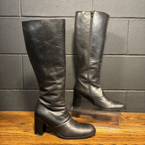 American Eagle 90s Y2K Vintage Black Leather Chunky Knee High Boots Women’s 9