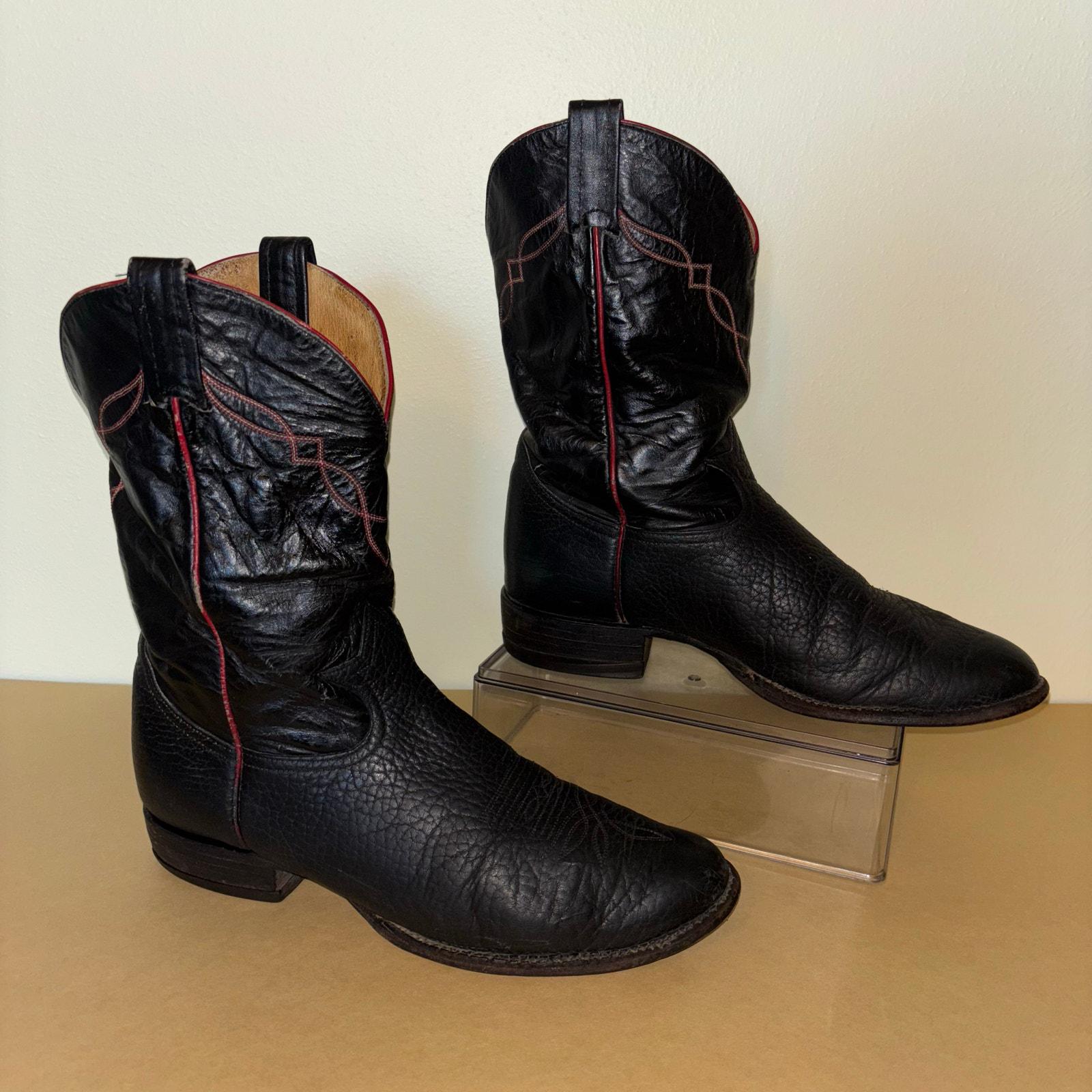 1990s Tony Lama Black Leather Cowboy Boots Size 11D Handcrafted USA Vintage 1990s Tony Lama Cowboy Boots Black Size 7 main image 4