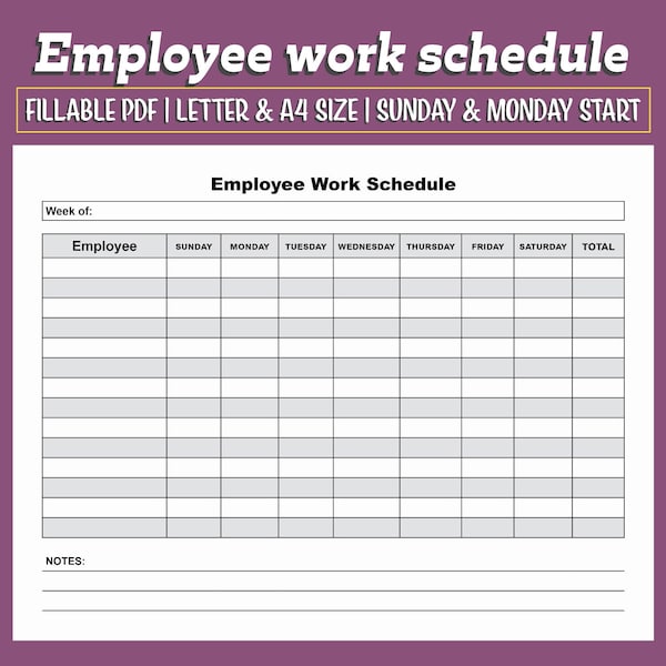 Editable Employee Work Schedule Template | Digital Weekly Work Planner | Office Desk Organizer | Employee Tracker | Staff Organizer.