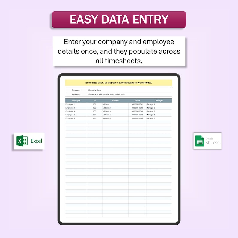 Payroll Timesheet Tracker | Excel & Google Spreadsheet Template ...