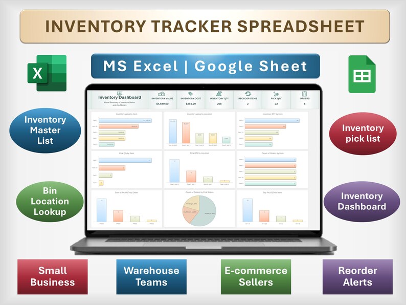 Inventory Tracker Spreadsheet Excel & Google Sheets, Warehouse, Small ...