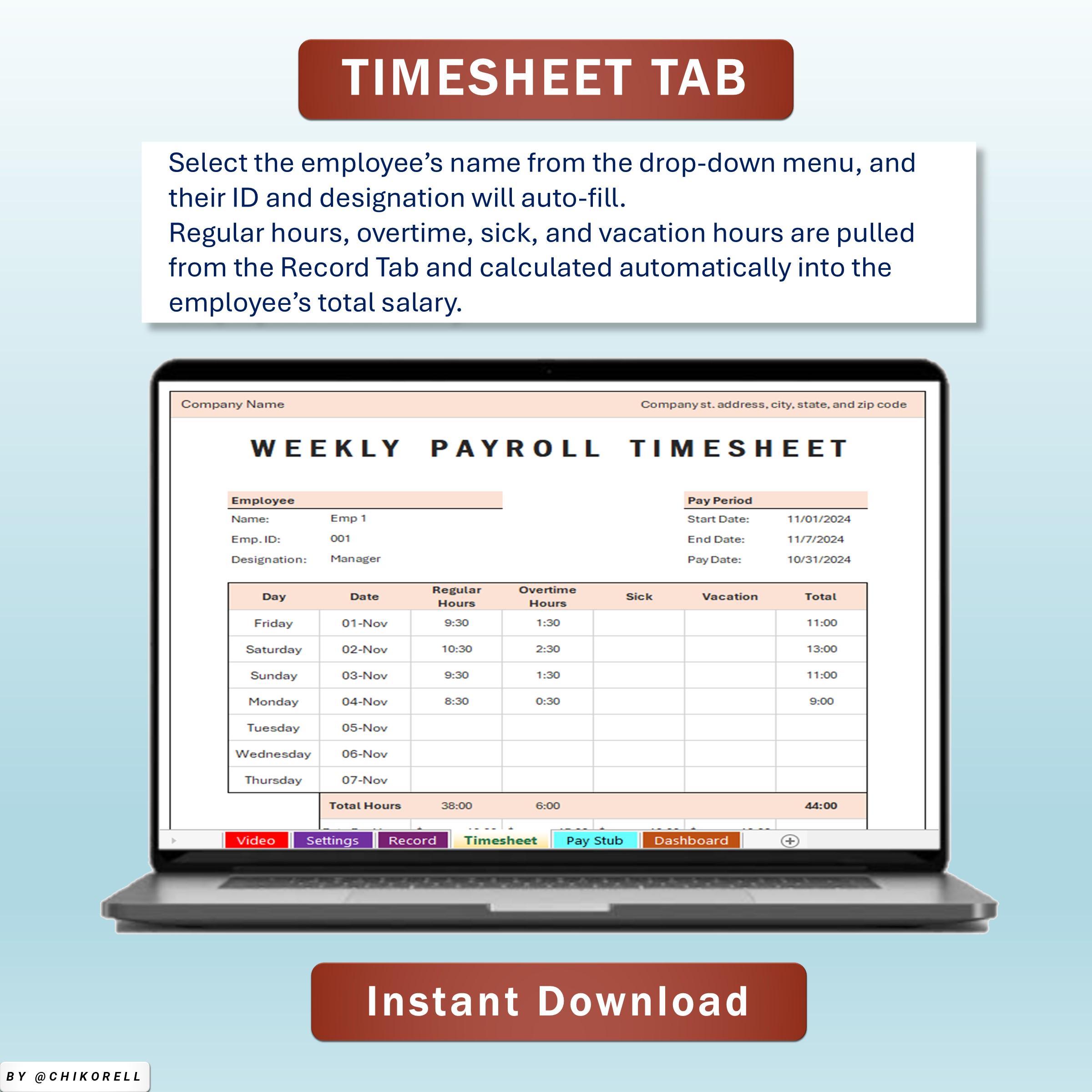 Weekly Payroll Timesheet Tracker Excel & Google Sheets Template ...