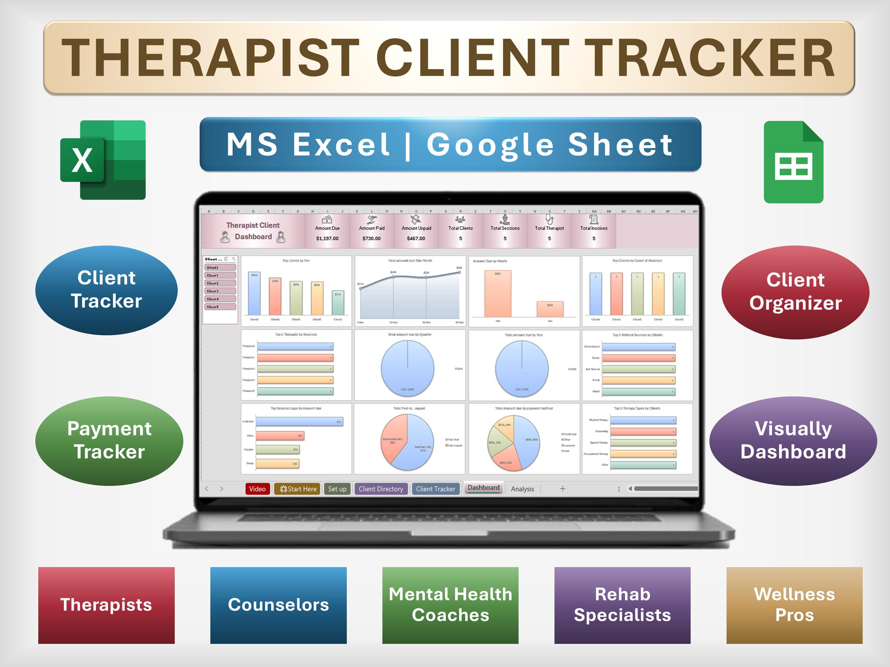 Therapist Client Tracker: Excel & Google Sheets Therapy Planner ...