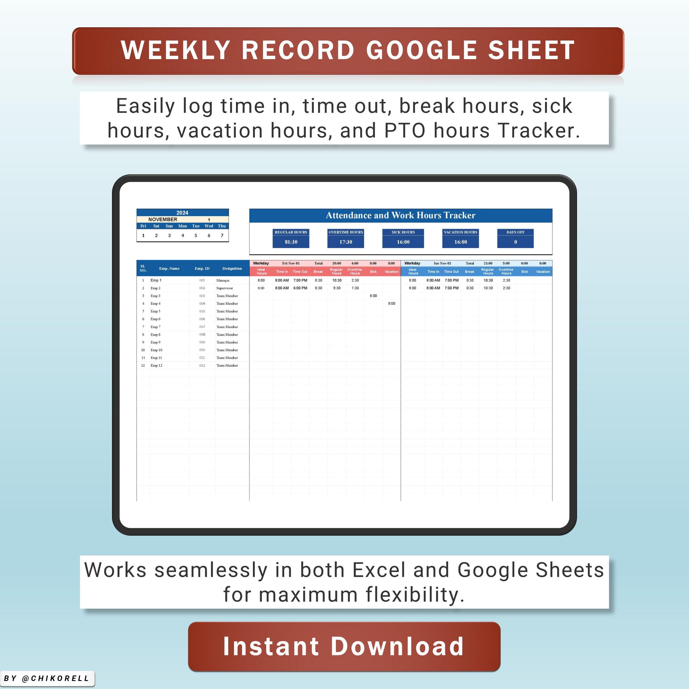 Jt Timesheet Weekly Payroll Timesheet Tracker Excel & Google Sheets Template ...