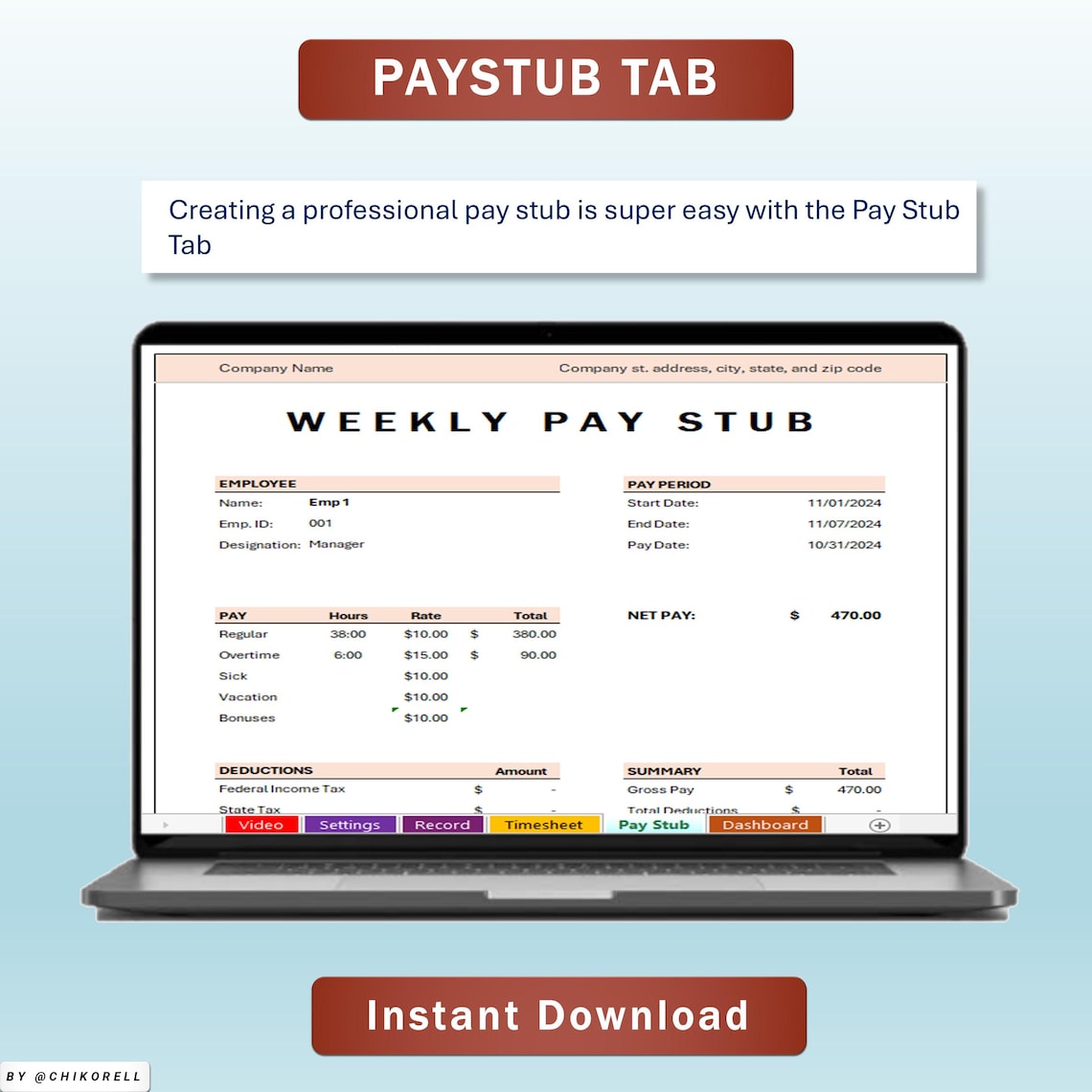 Weekly Payroll Timesheet Tracker Excel & Google Sheets Template ...