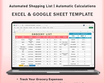 Grocery Shopping Checklist Excel & Google Sheets Template (Digital Download)