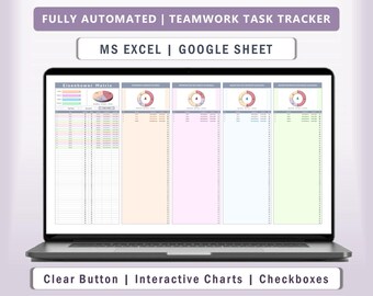 May include: A laptop screen displaying a spreadsheet with a colourful Eisenhower Matrix for task management. The spreadsheet includes a clear button, interactive charts, checkboxes, and a task status tracker. The title of the spreadsheet is "Eisenhower Matrix".