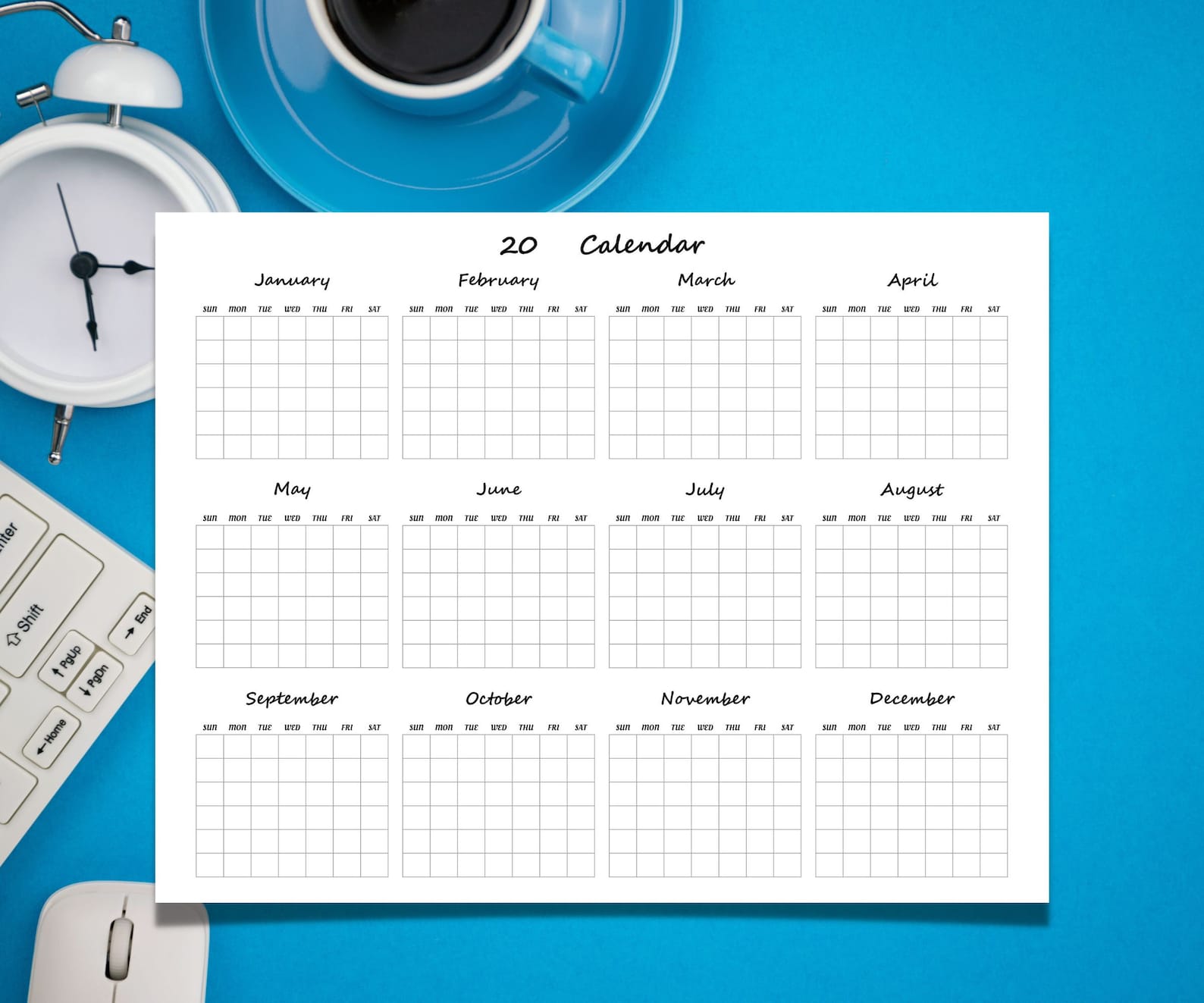 Blank Monthly Calendar Printable Template 12 Month Undated Download ...