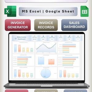 Verkoopfactuurtracker Excel- en Google-spreadsheetsjabloon | Geautomatiseerd dashboard voor generator, klant, productbeheer
