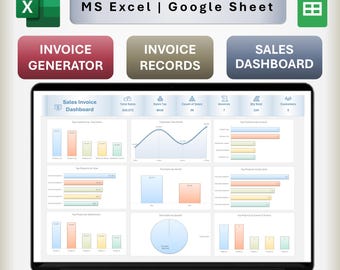 Sales Invoice Tracker Excel & Google Spreadsheet Template | Generator, Customer, Product Management Automated Dashboard