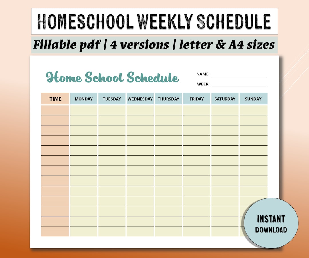 Homeschool Weekly Schedule Template Editable Study Planner Etsy Homeschool Weekly Schedule Template Editable Study Planner Etsy