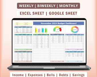 Weekly Budget Spreadsheet Planner Excel & Google Sheets, Biweekly, Monthly Bill expense Income Savings Tracker