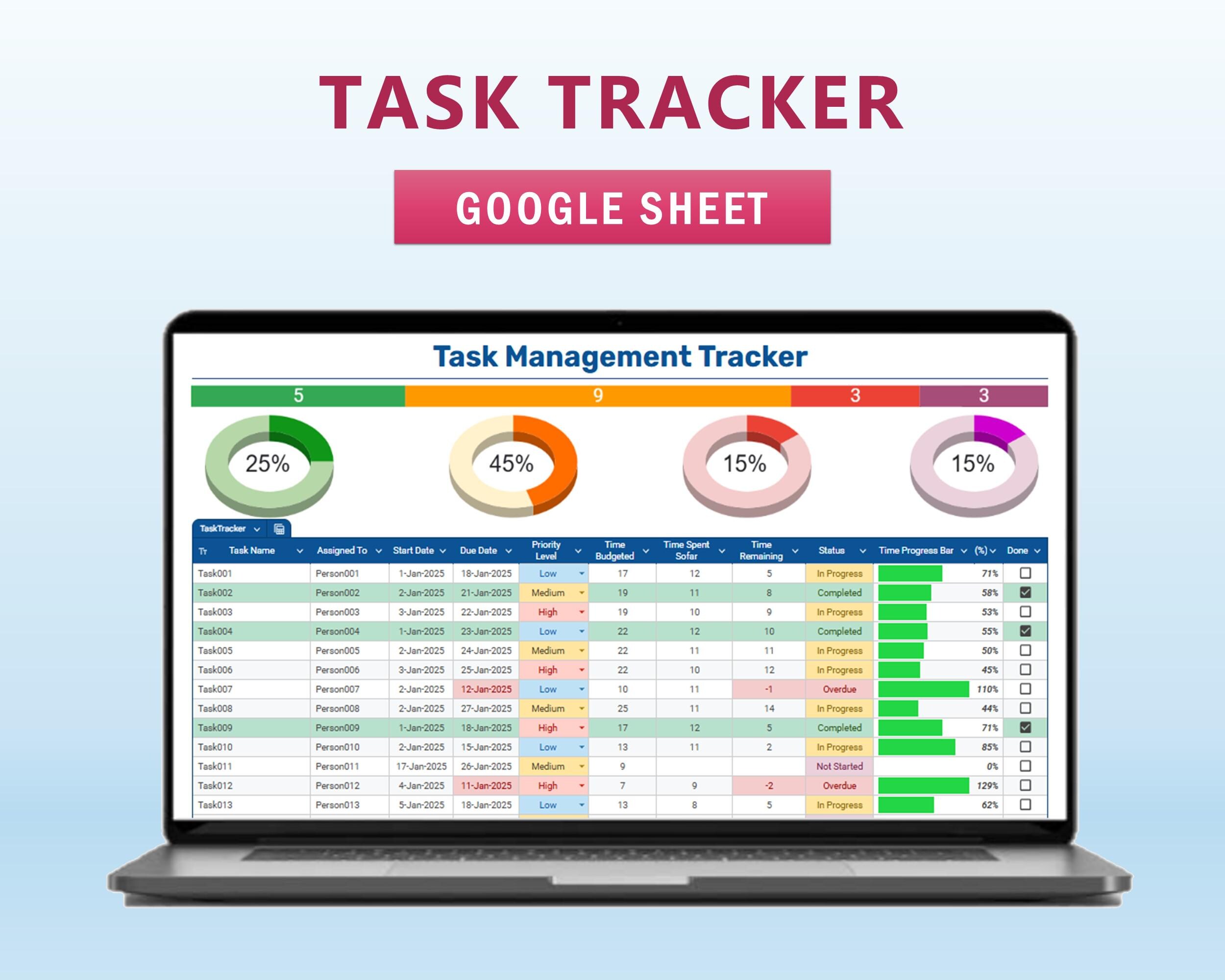 Task Tracker Template: Excel & Google Sheets (digital Download) - Etsy