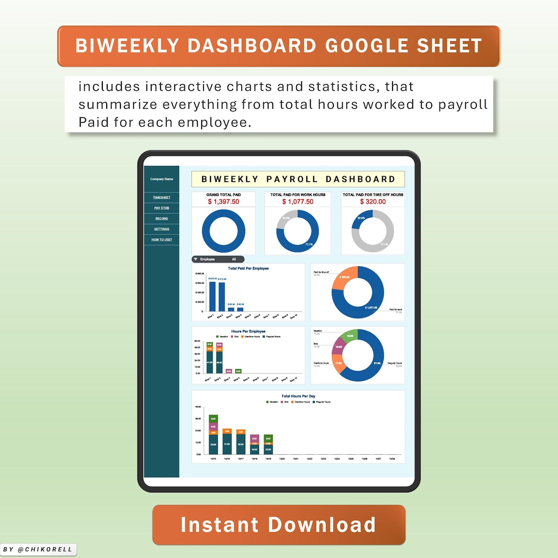 Biweekly Payroll Timesheet Tracker Excel & Google Spreadsheets Template ...