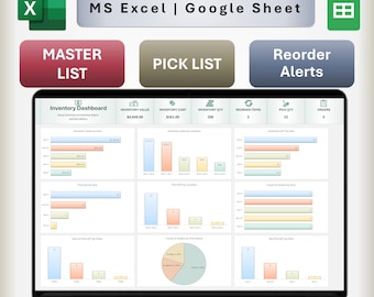 Inventory Tracker Spreadsheet Excel & Google Sheets, Warehouse, Small Business, Stock Management, Order Pick List