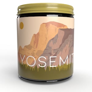 Vela de soja perfumada temática del Parque Nacional Yosemite / Regalos del Parque Nacional / Vela de cera de soja perfumada con almizcle de ozono de pino / Regalos al aire libre