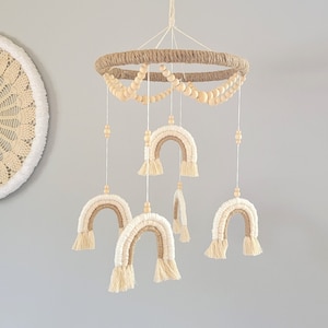 Boho Wood Bead Rainbow Baby Crib Mobile - Handcrafted Gender-Neutral Nursery Decor for a Whimsical Touch