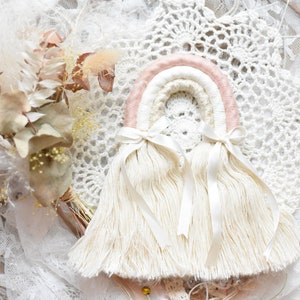 Pastel Small Macrame Rainbow Wall Hanging with Long Fringe | Fiber Rainbow | Baby Nursery Wall Decor | Pastel Rainbow | Nursery Wall Hanging