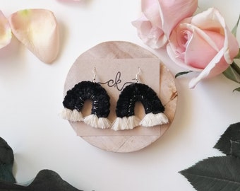 Black Plush Rainbow Earrings | Macrame Rainbow Earrings | Rainbow Macrame Earrings | Black Rainbow Earrings | Mothersday Gift