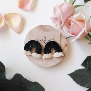 Black Plush Rainbow Earrings | Macrame Rainbow Earrings | Rainbow Macrame Earrings | Black Rainbow Earrings | Mothersday Gift