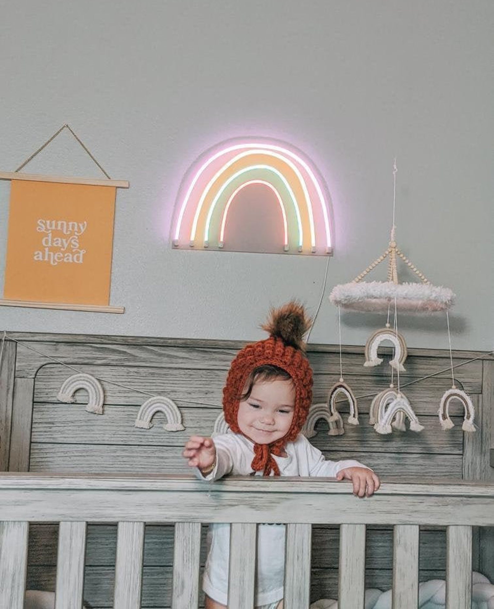 Boho Rainbow Nursery Mobile Blush Pink Rainbow Baby Mobile Etsy