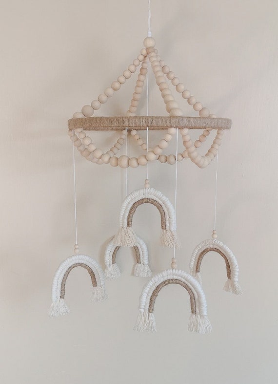 Boho Baby Mobile, Neutral Nursery Crib Mobile, Rainbow Mobile, Neutral Baby Mobile, Gender Neutral Nursery Decor Hanging Baby Mobile
